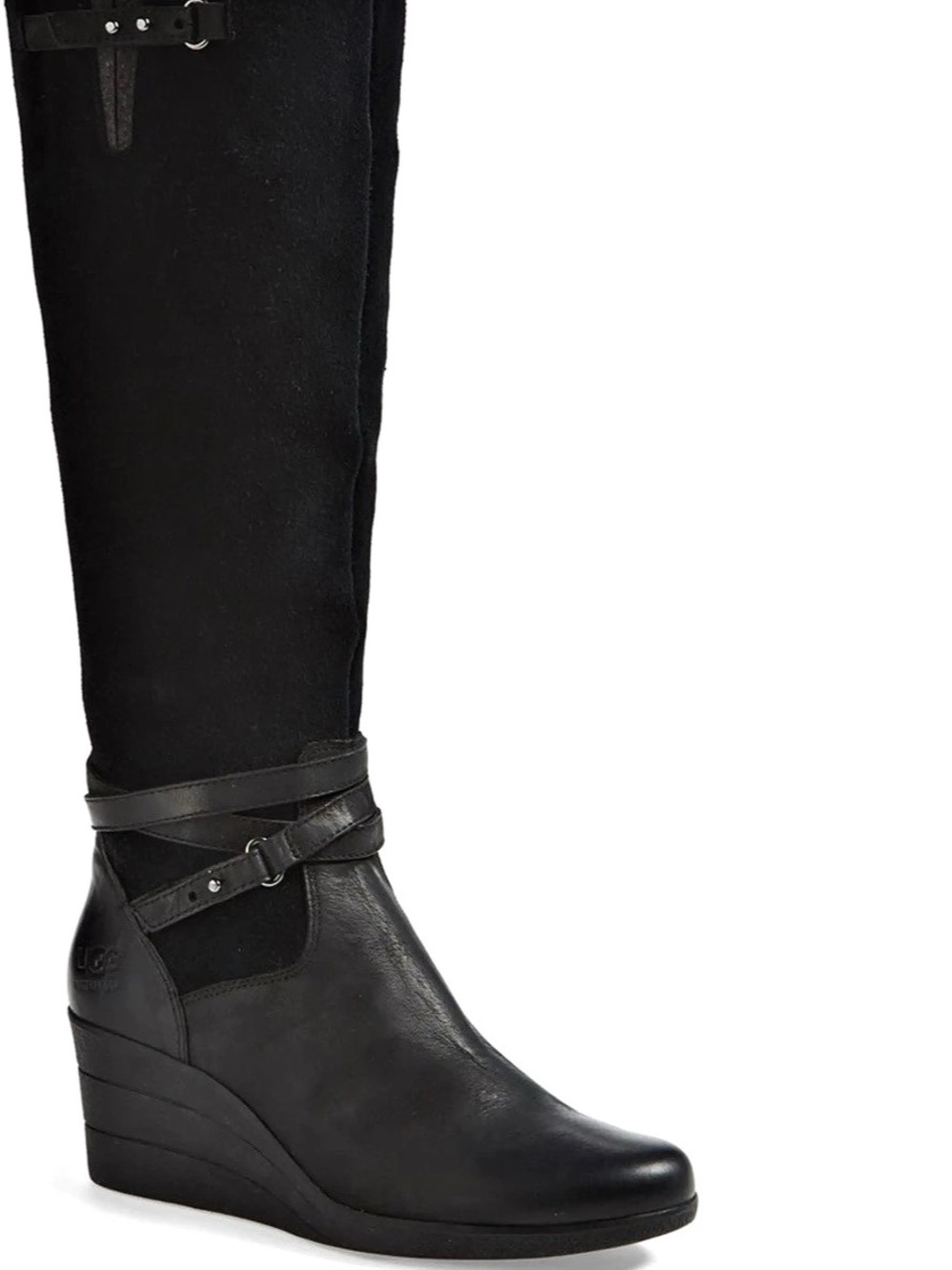 UGG Lesley Waterproof Suede Wedge Knee High Boot Boots Black US 9